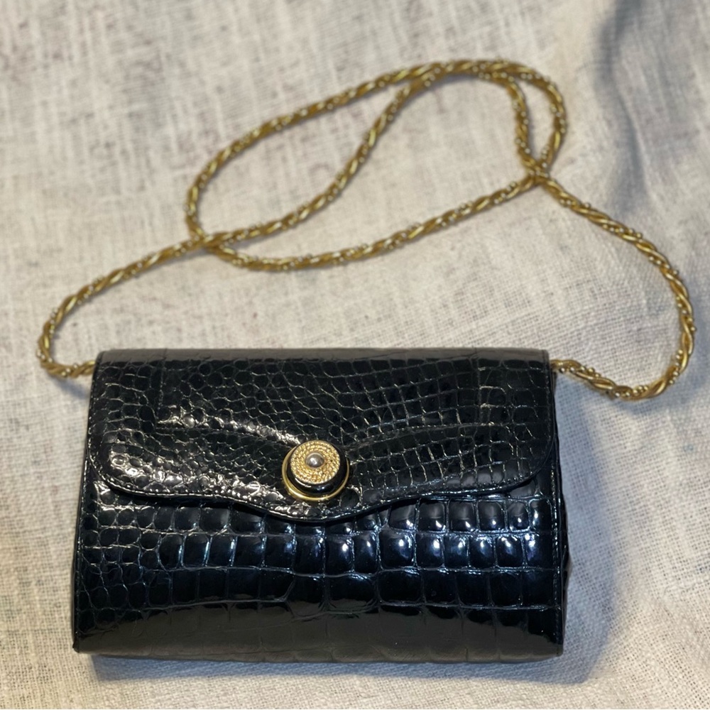 Vintage Rodo Italy embossed leather small bag with gold strap